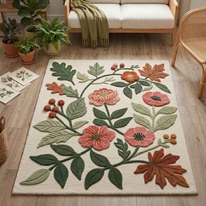 Vintage Botanical Floral Area Rug Soft Plush Flower Leaf Tufted Woolen Carpet Nature Inspired Living Room Bedroom Home Decor Rug - Product Image 6