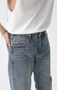 Pantalones Vaqueros Casuales de Corte Recto para Hombre, Color Azul Claro, Cintura Alta, Cierre de Botones, Lavado a la Piedra, de Algodón, con Bolsillos, Estilo Otoñal - Product Image 5