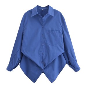 Chemise décontractée à rayures pour femme, coupe régulière, en polyester non tissé, à épaules tombantes, boutonnée, manches longues, collection automne, vente en gros pour boutiques - Product Image 4