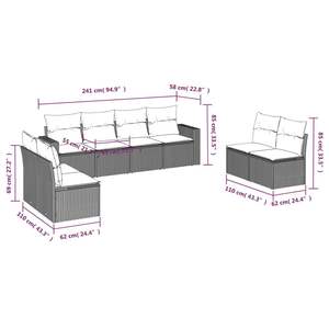 Grand ensemble de canapés de jardin en rotin PE gris foncé avec pieds réglables, mobilier d'extérieur gris au design élégant - Product Image 3
