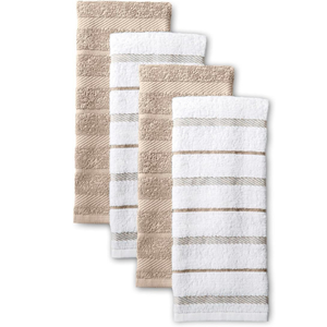 Ensemble de 4 torchons de cuisine jetables en coton écologique, couleur unie, séchage rapide, blanc et beige, tissés, rectangulaires, lavables en machine - Product Image 1