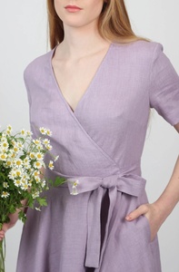 Nouvelle arrivée, robe midi en coton, col en V, manches courtes, silhouette en A, écologique, robe romantique pour la mère de la mariée, pour femmes - Product Image 4
