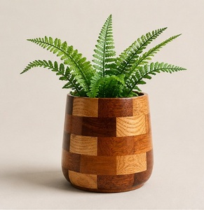 Maceta de Madera a Cuadros Hecha a Mano para Plantas de Interior, Maceta Moderna de Madera Maciza, Ecológica y Decorativa para Escritorio - Product Image 1