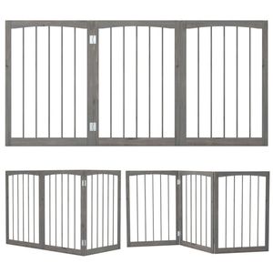 Cancello per Animali Domestici Moderno in Legno Grigio 160x76 cm, con Chiusura a Bottone, per Interni ed Esterni, Elegante in Metallo - Product Image 1