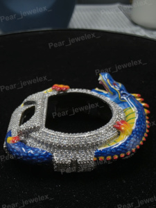 Handmade Blue Dragon <b>Watch</b> Bezel With VVS Moissanite Hollow Design 6900 Series Upgrade - Product Image 4