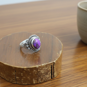 Vintage Boho Purple Copper <b>Turquoise</b> <b>Ring</b> 925 Silver Statement <b>Ring</b> Oval Stone Handmade Ethnic Jewelry Gift for Women gift her - Product Image 5