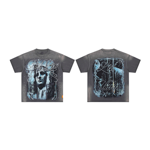 Streetwear Rhinestone Graphic Tee Oversized Heavy Cotton <b>Y2K</b> Hip Hop Fashion Washed Unisex Plus Size T <b>Shirt</b> Printed Front Silk - Product Image 3