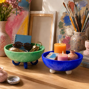FAIZA CRAFT Resin Fruit <b>Bowl</b> <b>Blue</b> Swirl Marble Enamel Handmade Lightweight Decorative Modern Footed for Food Serving - Product Image 4