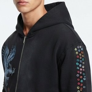 Sudadera con capucha negra personalizada para hombre con estampado de dragón y mangas con pedrería, estilo casual para otoño, corte regular, material French Terry - Product Image 5