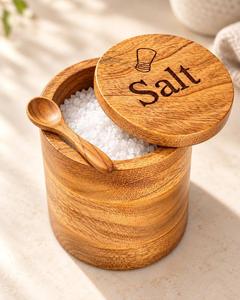 Pot à sel en bois artisanal de qualité supérieure avec couvercle pivotant, étanche, compatible lave-vaisselle, récipient de cuisine naturel pour chefs professionnels - Product Image 3