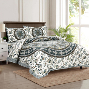 Parure de draps 3 pièces toutes saisons en coton 100% 300TC, qualité luxe, motif floral végétal simple imprimé à la main Golcha, résistante à la décoloration - Product Image 1