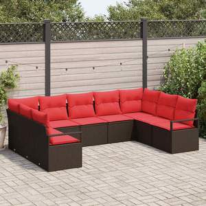 ชุดโซฟาหวายโพลีสีน้ำตาล 9 ชิ้นพร้อมชุดโซฟาเบาะรองนั่ง - Product Image 1