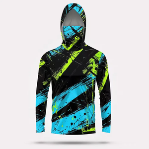 Sweat à capuche de pêche pour homme imprimé par sublimation, manches longues, UPF 50, séchage rapide, en polyester, motif bleu, vert, noir - Product Image 1
