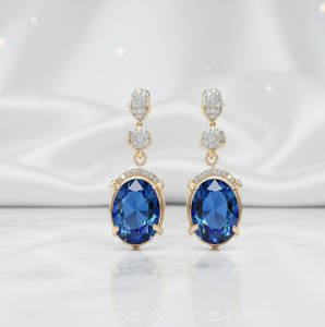 ต่างหูรูปไข่สีน้ำเงินขนาด 6 นิ้ว เงินแท้ 925 ชุบทอง 18K น้ำหนัก 18 กรัม ต่างหูแบบห้อย เหมาะสำหรับงานแต่งงาน งานปาร์ตี้ ของขวัญสำหรับเธอ - Product Image 4