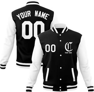 Custom <b>Men's</b> Varsity <b>Jacket</b> Black White <b>Letter</b> Print Personalized Name Number Front Logo Turn-Down Collar Casual Style - Product Image 1