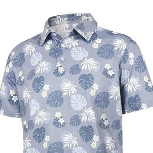 Polo pour homme gris à imprimé tropical, manches courtes, décontracté, respirant, léger, motif feuilles, idéal pour le golf - Product Image 6