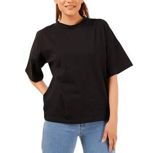 Camiseta Oversize Lisa de Algodón y Poliéster con Logo Personalizado al por Mayor para Mujer, Cuello Redondo, Holgada, Casual, para Marca Privada - Product Image 3