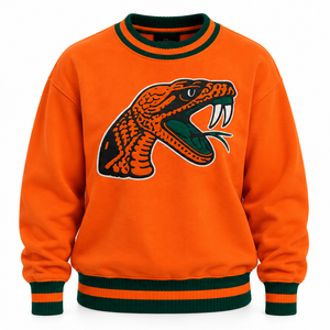 เสื้อสเวตเชิ้ตคอกลมปักอักษร FAMU สีส้มแบบกำหนดเองสำหรับผู้ชาย สไตล์วิทยาลัย สตรีทแวร์ - Product Image 2