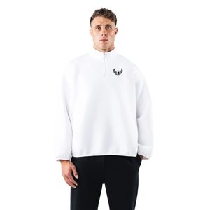 <b>Men's</b> <b>White</b> Quarter Zip Pullover <b>Sweatshirt</b> Lightweight Training Top Long Sleeve Fitness Activewear Athletic Sportswear Wear - Product Image 1