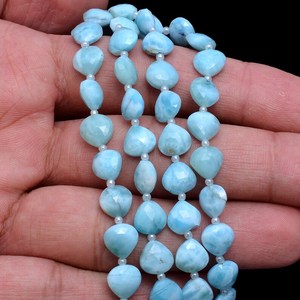 Cuentas facetadas de larimar AAA+ de 8 mm en forma de corazón, cuentas de larimar natural semipreciosas con perforación recta para la fabricación de joyas. - Product Image 1
