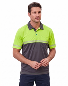Chemises polo haute visibilité pour hommes, deux tons, orange néon et gris anthracite, vêtements de travail de sécurité, manches avec poche zippée, bande réfléchissante. - Product Image 5