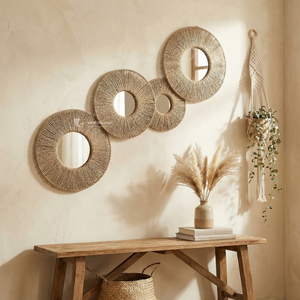 Paper Rope <b>Wall</b> <b>Mirror</b> <b>Set</b>, Boho Chic Sunburst <b>Wall</b> Art for Bedroom, Living Room & Entryway, Eco-friendly Natural Fiber Decor - Product Image 3