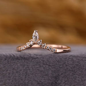 มาร์คีส์และวงแหวนแต่งงานเพชรสำหรับผู้ใหญ่14K แหวนทำรังสีทองเรียบง่ายแหวนครบรอบโค้งสำหรับผู้หญิง - Product Image 3