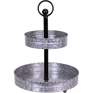 Rustic Farmhouse Decor 2 Tier Galvanized Metal Serving Tray Stand Durable Steel Round <b>Cupcake</b> Dessert Appetizer Display Platter - Product Image 1