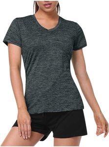 Gym Fitness <b>Top</b> Breathable Female Summer Apparel High Quality Women T-Shirt V Neck Plain Solid Color Moisture Wicking Athletic - Product Image 1