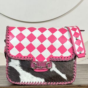 Newly Personalized Cowhide Leather Crossbody Bag for Women Checkered Shoulder <b>Purse</b> Handmade Hair on Sling Bag with Horse Bit Bu - Product Image 6