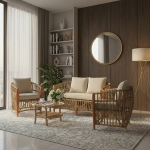 Modern Natural Rattan Eco-Friendly Waterproof Cushion Accent <b>Dining</b> Chair Handcrafted Minimalist Wicker <b>Armchair</b> Luxury Hotel - Product Image 2