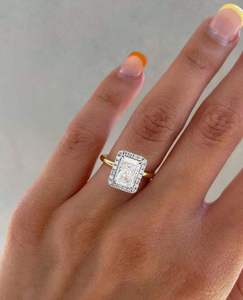 Bague de fiançailles de luxe en or 14K 18K avec diamant de laboratoire taille princesse et halo carré, bijoux de mariage - Product Image 4