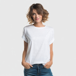 T-shirts d'été pour femmes à épaules tombantes, col rond, 100% polyester et coton, tee-shirt à épaules découpées pour femmes - Product Image 3