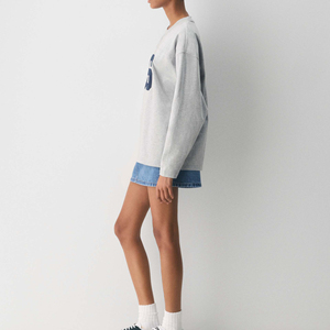 T-shirt en coton tricoté surdimensionné vintage de haute qualité à manches longues pour femme, personnalisable avec logo sur le devant, respirant, idéal pour l'été - Product Image 2