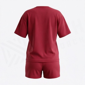 2 Piece High Quality Formal Solid Above Knee Home Wear Suit Short Sleeve T Shirt and Shorts <b>Twin</b> <b>Set</b> for Women - Product Image 2