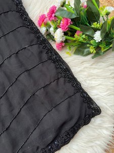 Sari Negro Georgette con Bordado Original de Cuentas Negras, Borde Calado, Blusa de Diseñador, Ideal para Fiestas y Bodas - Product Image 6