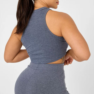 New Fashion <b>Women's</b> Jersey Ribbed Material Quick Dry Breathable Drawstring Design Cropped Length Tank <b>Top</b> Workout Gym <b>Vest</b> Tight - Product Image 4