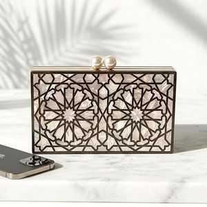 PearlSerene Heritage <b>Bag</b> Premium Handmade MOP Mosaic Wooden Clutch with Refined Polished Finish <b>for</b> <b>Brides</b> & <b>Wedding</b> Celebration - Product Image 1