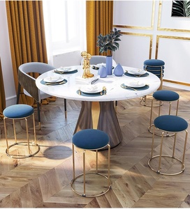 Round <strong>Stacked</strong> <strong>Stool</strong> with PU Leather Seats Without Backrest and Armrest Gold Frame for Home Dining Room Kitchien - Product Image 2