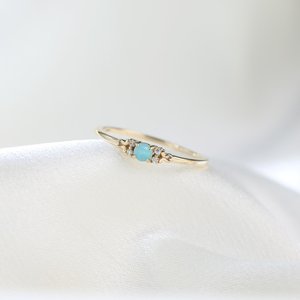 Anillo de Amazonita Azul Delicado con Diseño de Vid y Moissanita, Plata de Ley 925, Chapado en Oro de 14K, Regalo para Mamá - Product Image 2