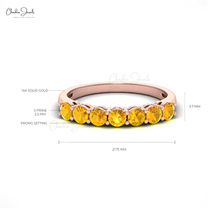 Bague demi-éternité artisanale en or rose massif 14 carats avec citrine naturelle de 3 mm sertie à griffes – Cadeau idéal pour les amis - Product Image 2