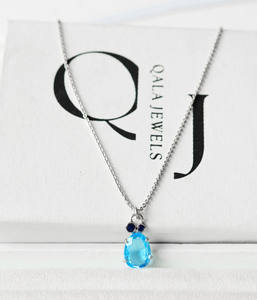 Collar con Colgante de Lágrima Hecho a Mano en Plata de Ley 925 con Topacio Azul Niebla Matutina y Aventurina Verde Brillante - Product Image 1