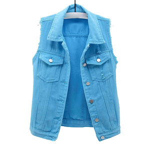 Vintage Denim Vest Women Casual Solid Color Button Front Light Wash Cotton High Waist Skinny Fit Autumn Style Breathable - Product Image 1