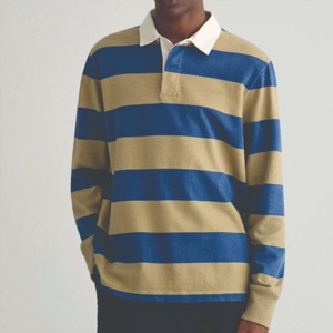 Polo de manga larga a rayas para hombre, corte regular, informal, azul beige, diseño premium, polos de alta calidad para exteriores - Product Image 2
