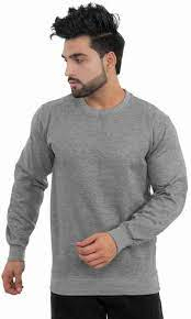 Sweat-shirt à col rond pour homme, couleur olive unie, 100% coton, manches régulières, tricoté pour l'hiver - Product Image 3