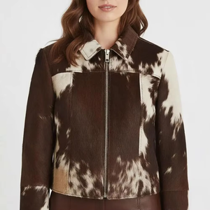 Nueva Chaqueta de Cuero Safari para Mujer, de Piel Vacuna Natural, Transpirable, Resistente al Viento e Impermeable, con Detalles de Lona, Algodón y Nailon, con Estampado de Vaca - Product Image 5