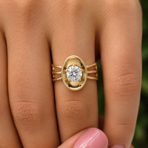 Bague de fiançailles solitaire moderne pour femme, diamant rond de 1 carat cultivé en laboratoire, monture ovale, or massif 14K 18K - Product Image 2