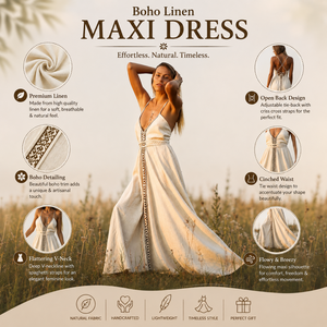 Robe longue en coton tissé à taille naturelle |   Robe d'été décontractée légère pour femme, style bohème, sans manches, col en V, coupe trapèze, idéale pour la plage et les festivals - Product Image 2