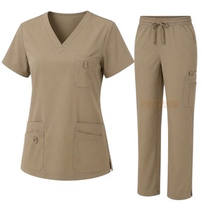 Ensemble de blouses médicales personnalisées en mélange de coton, haut à col en V, pantalon à taille élastique, uniforme de soins de santé, fournisseur en gros de marques privées - Product Image 6