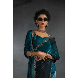 Robe de Soirée Designer Diamant Travail Saree Robes de Cocktail Élégantes Style - Product Image 3